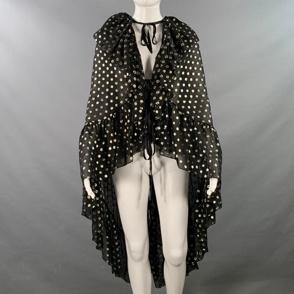 SAINT LAURENT 2018 Black Gold Dots Ruffled Metallic Chiffon Cape Dress Top - Picture 1 of 5